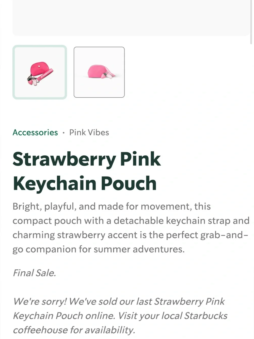NWT! Starbucks pink vibes strawberry key pouch! Exclusive